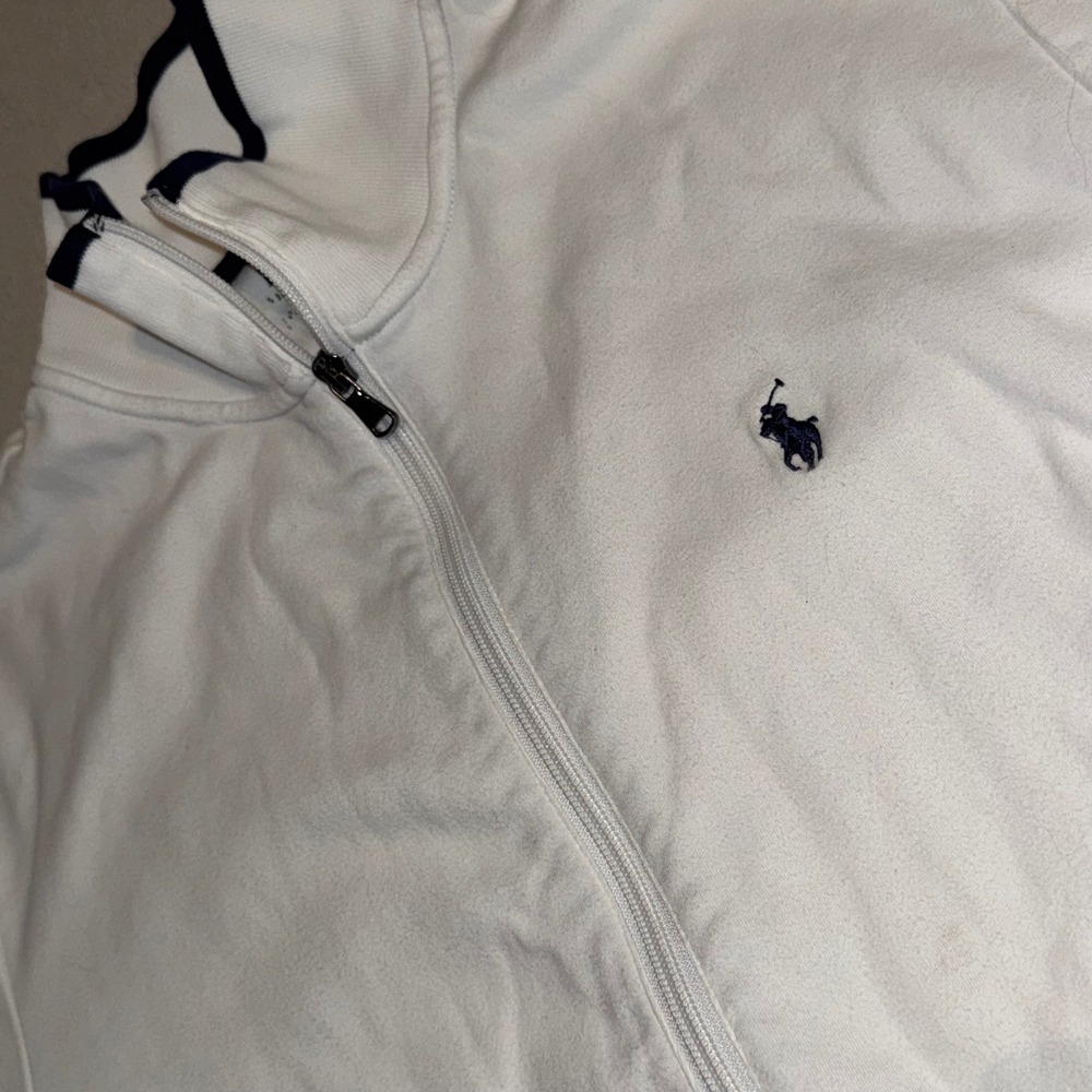 Polo Ralph Lauren Mens White Full Zip Track Jacket Navy Pony Logo Size Medium